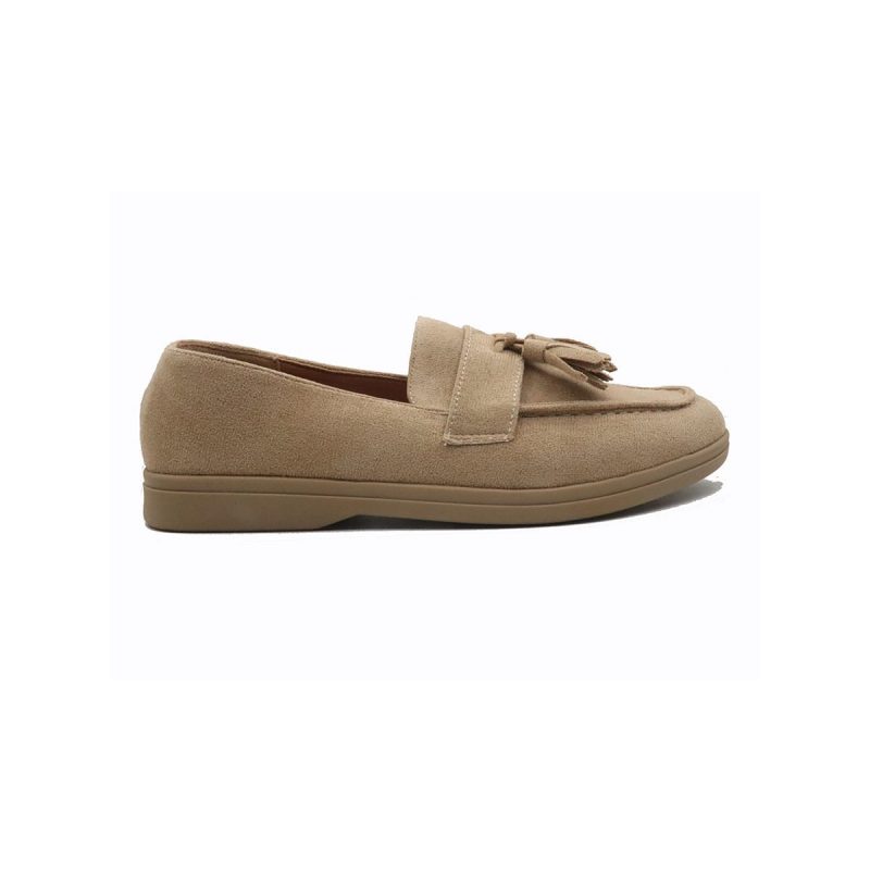 Mocassins plates souples en daim synthétique avec pompon – Image 4