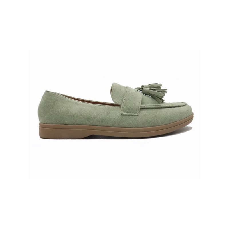 Mocassins plates souples en daim synthétique avec pompon – Image 7