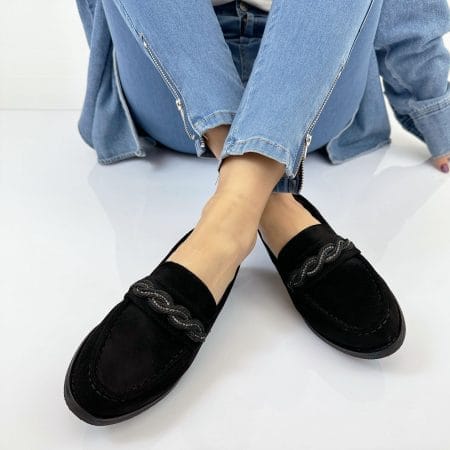 Mocassins en daim à talon bas avec strass