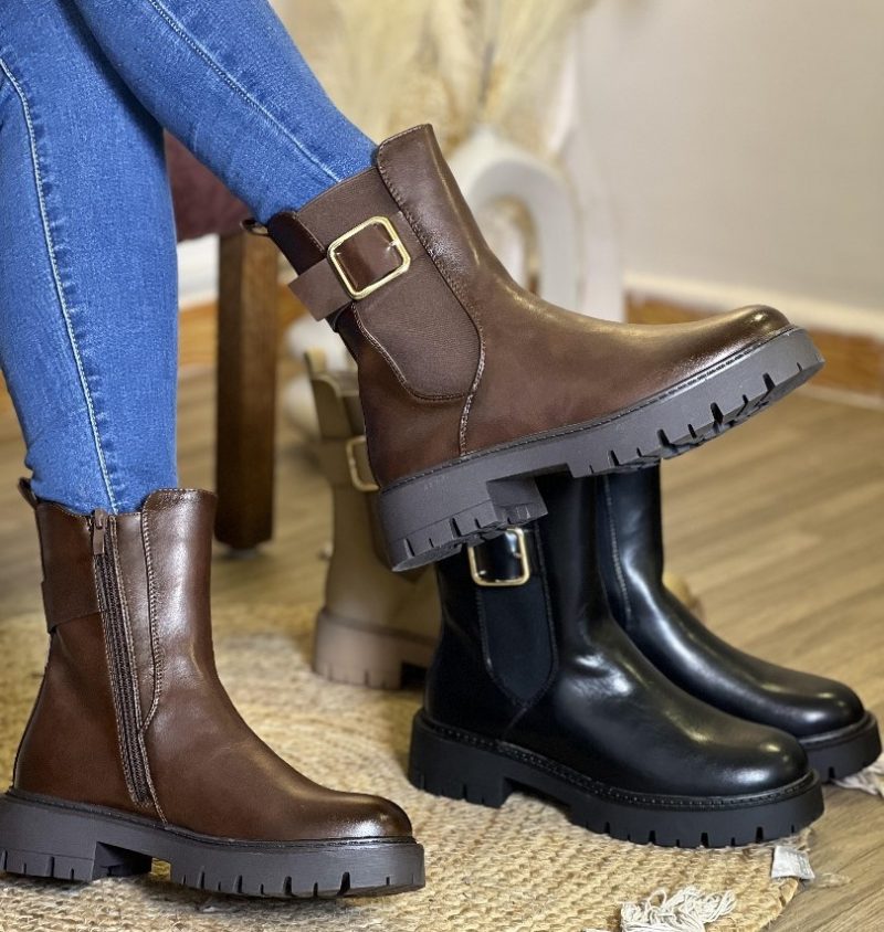 Bottines en Matériau Synthétique avec Boucle Dorée – Image 5
