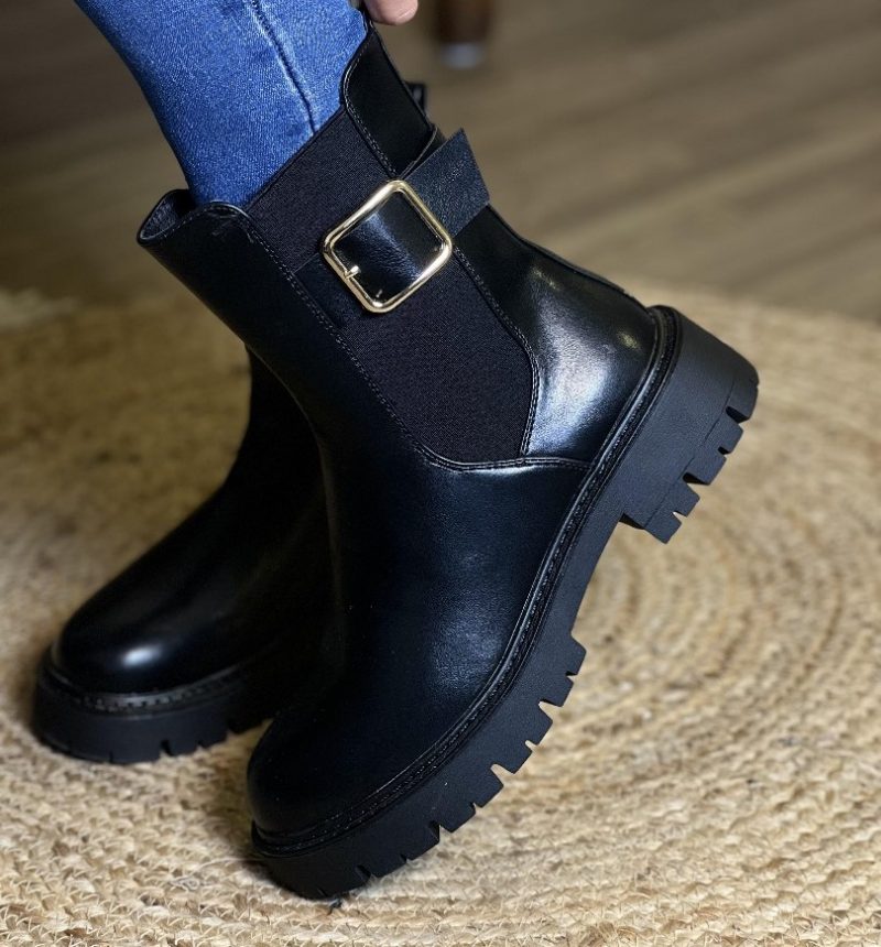 Bottines en Matériau Synthétique avec Boucle Dorée – Image 3