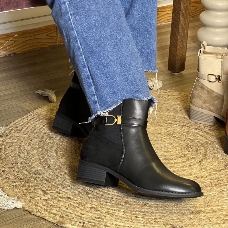 Bottines à bride raffinée et talon bas classique avec contraste de matières – Image 2