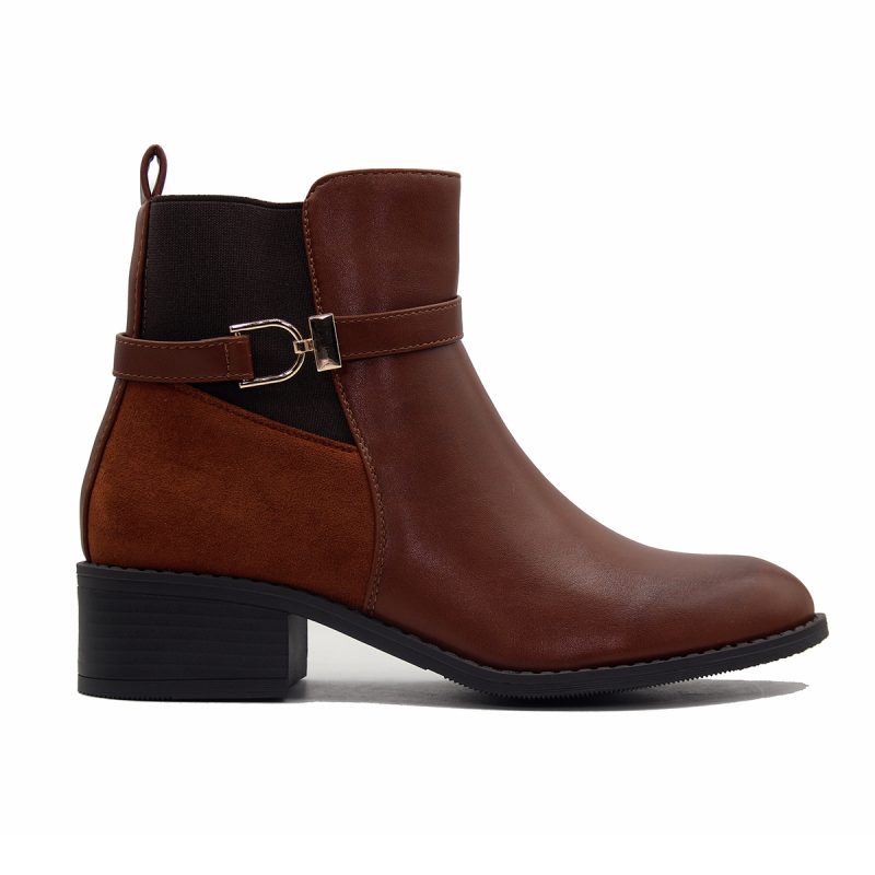 Bottines à bride raffinée et talon bas classique avec contraste de matières – Image 5