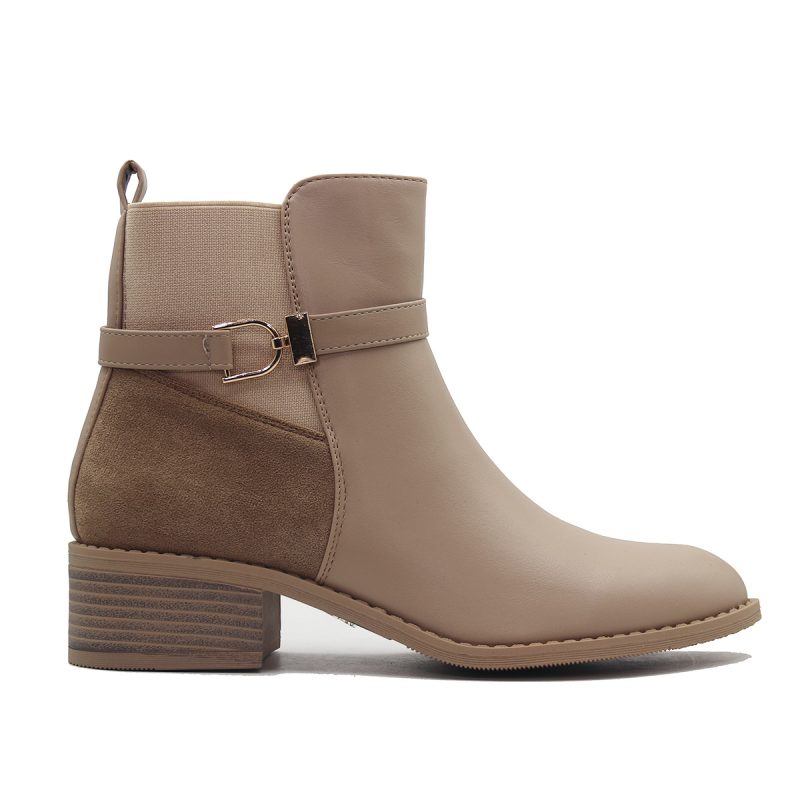 Bottines à bride raffinée et talon bas classique avec contraste de matières – Image 7