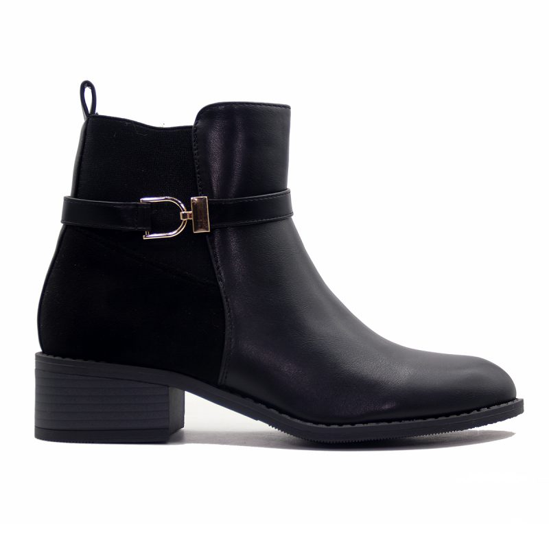 Bottines à bride raffinée et talon bas classique avec contraste de matières – Image 6
