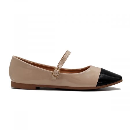 Ballerines bicolores vernies avec bride et bout pointu