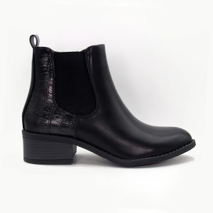 Bottines effet croco zippées, talon bas