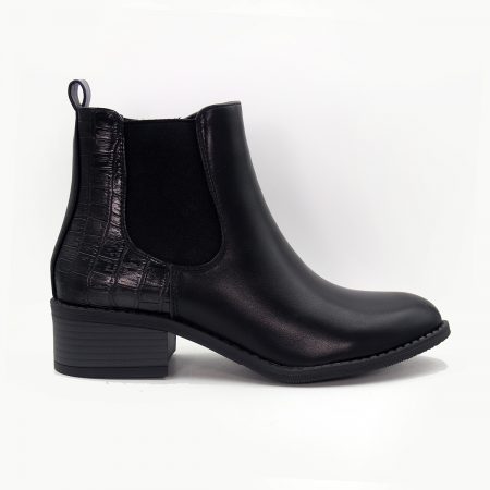 Bottines effet croco zippées, talon bas