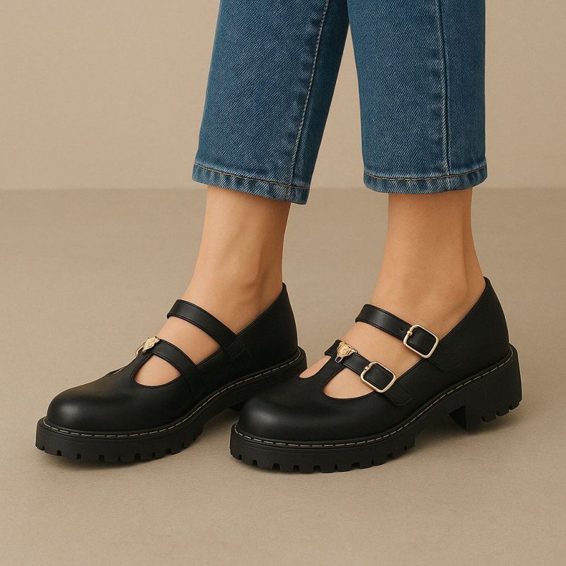 Derbies à double bride avec semelle crantée