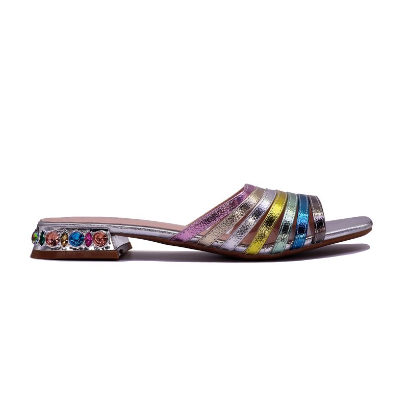 Mule femme à talon bas avec brides métalliques et strass – Image 2