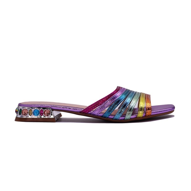 Mule femme à talon bas avec brides métalliques et strass – Image 3