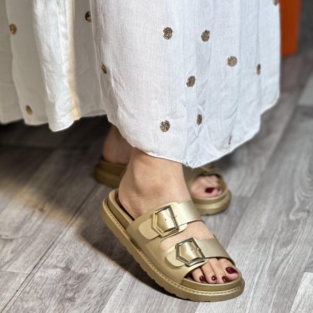 Mule double bride avec boucle géométrique