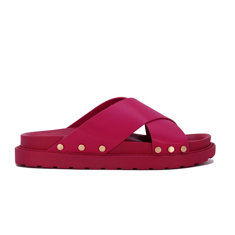 Mules plates à larges brides croisées et rivets métalliques – Image 2