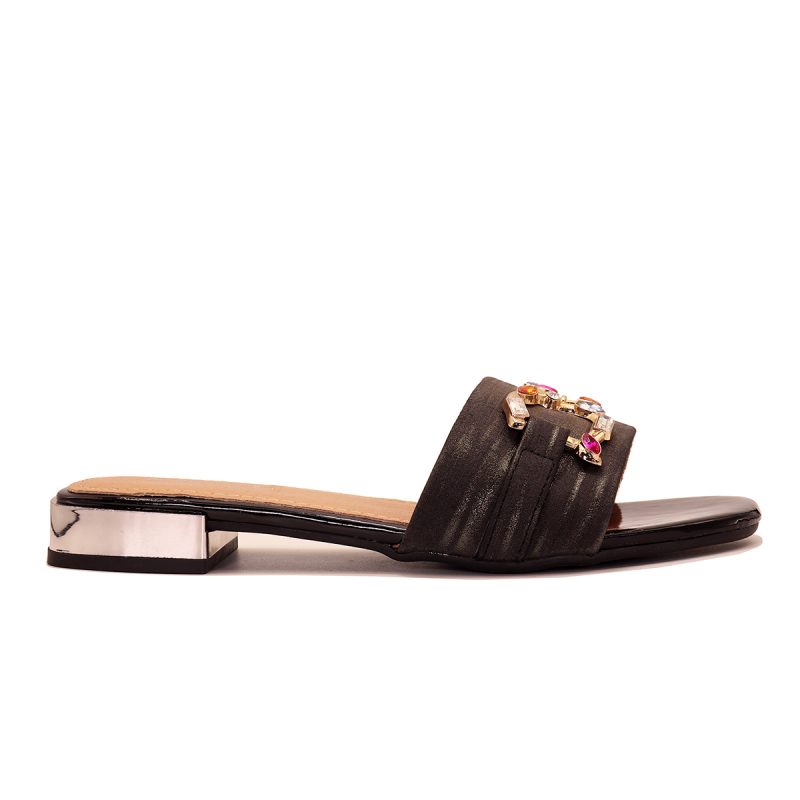 Mule satinée à talon carré orné de bijoux multicolores – Image 2