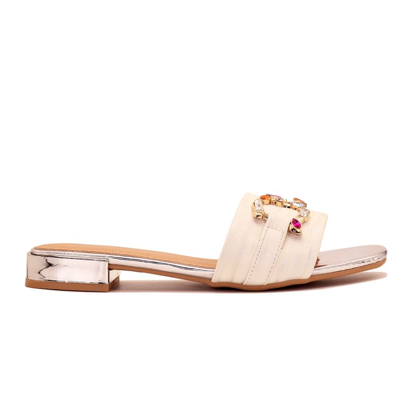 Mule satinée à talon carré orné de bijoux multicolores – Image 5