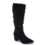 Botte haute plissée à talon bloc – Élégance et confort