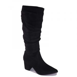 Botte haute plissée à talon bloc – Élégance et confort