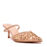 Mule à talon fin ornée de perles et sequins